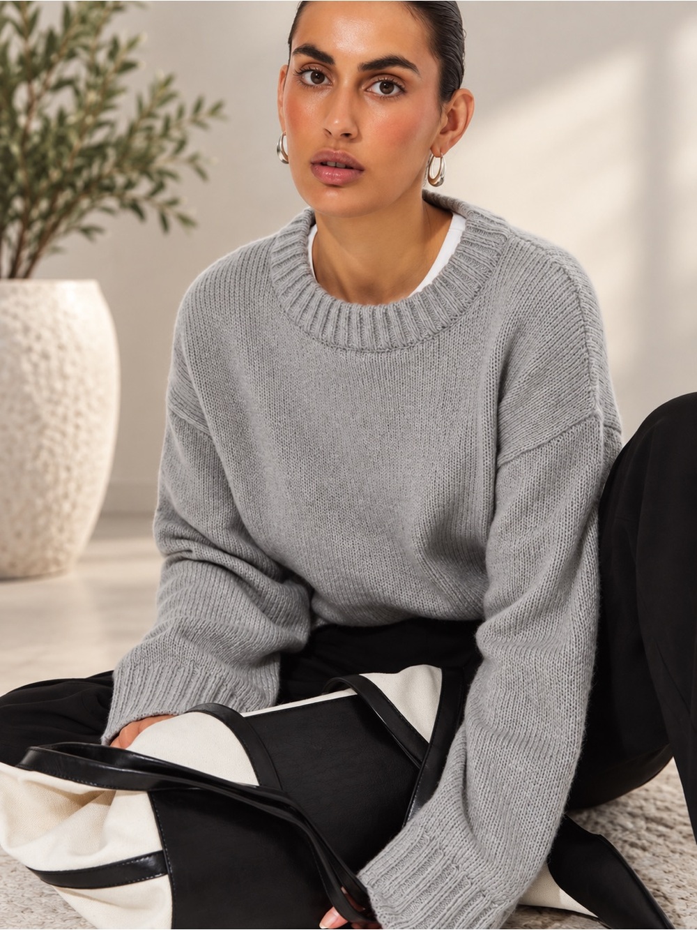 NA-KD Gray Wool Blend Oversized Knit Sweater – Women’s Size L - Picture 3 of 10